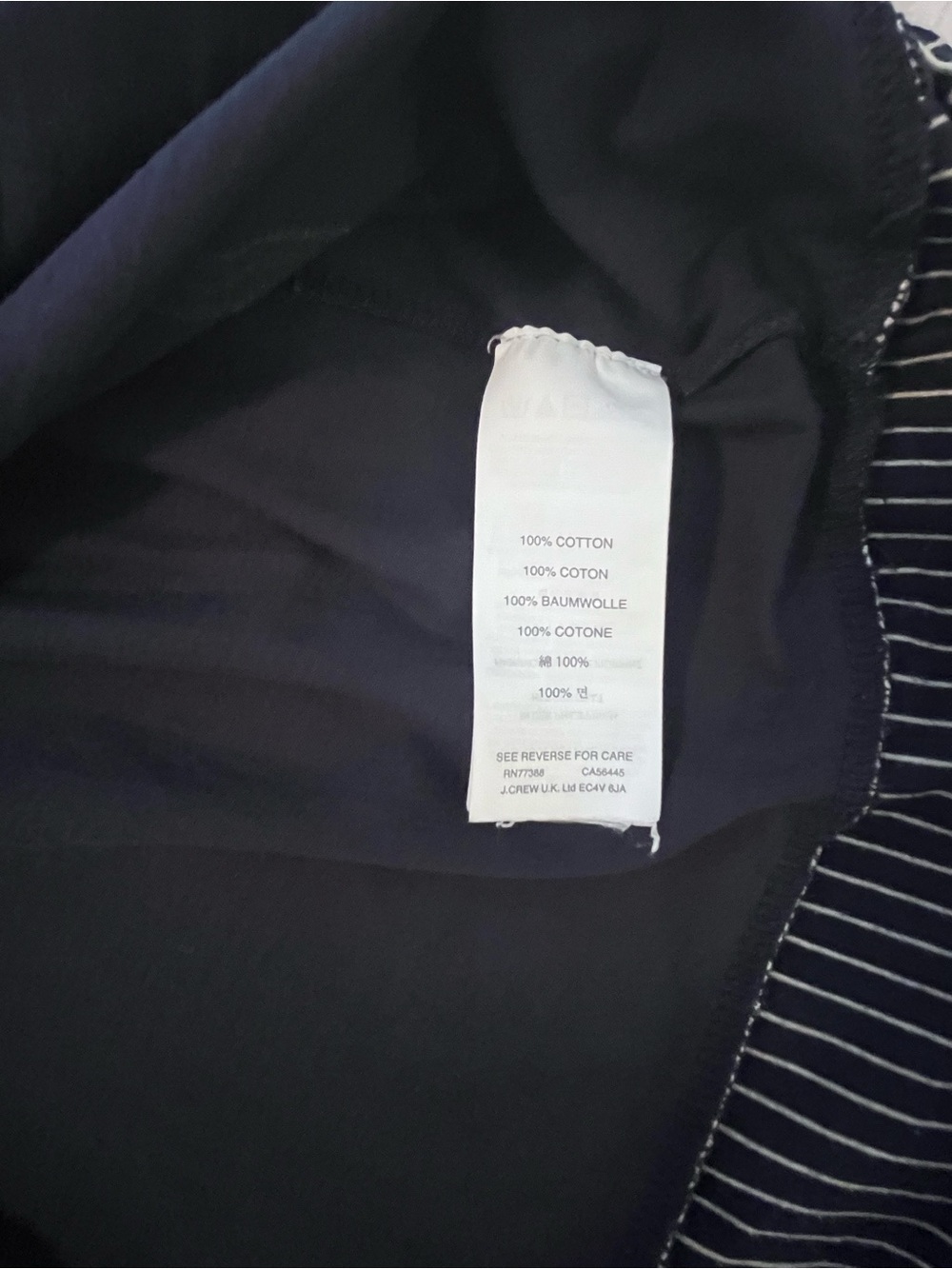 J Crew Blouse Navy with Cream Stripe Piping 100% Cotton Relaxed Fit Medium - Picture 4 of 4